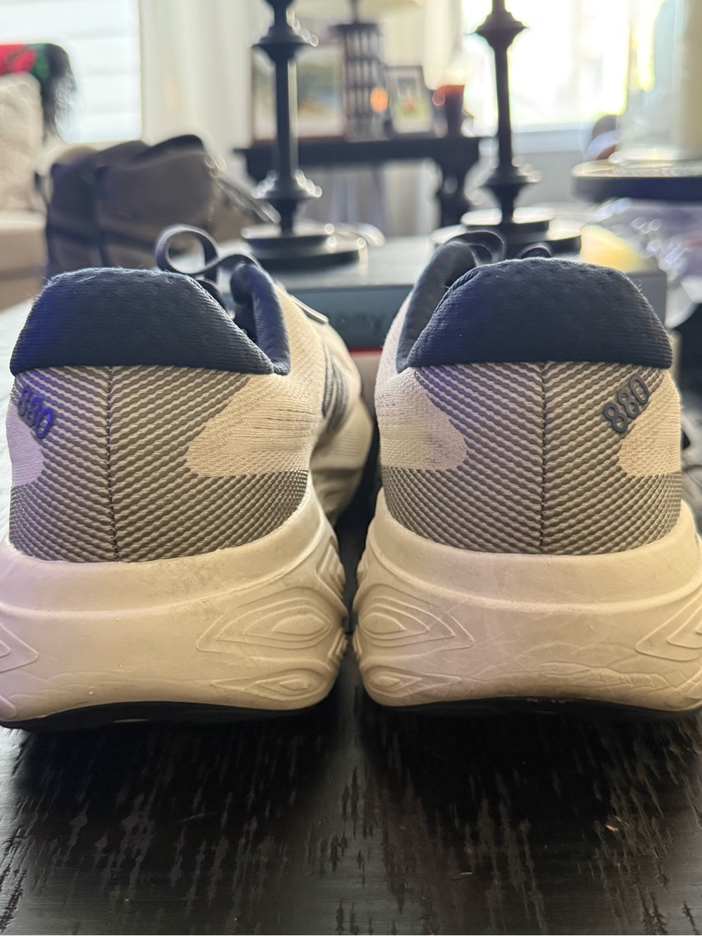 New Balance Men's White and Navy Blue Athletic Sneakers - Picture 2 of 5